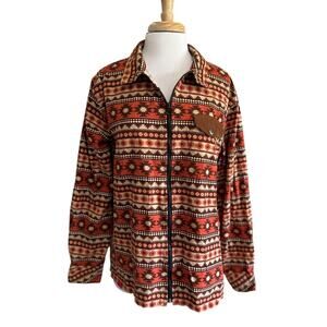 PRNTD Denim Shacket Shirt Long Sleeve Full Zip Aztec Southwest Casual Large